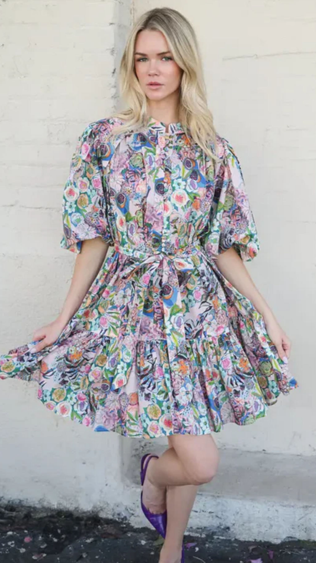 Mini floral belted dress