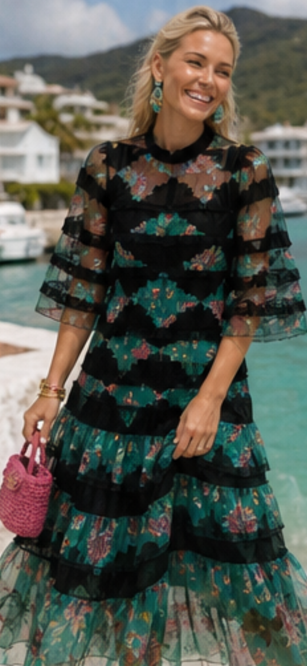Tulle maxi dress with embroidered hearts