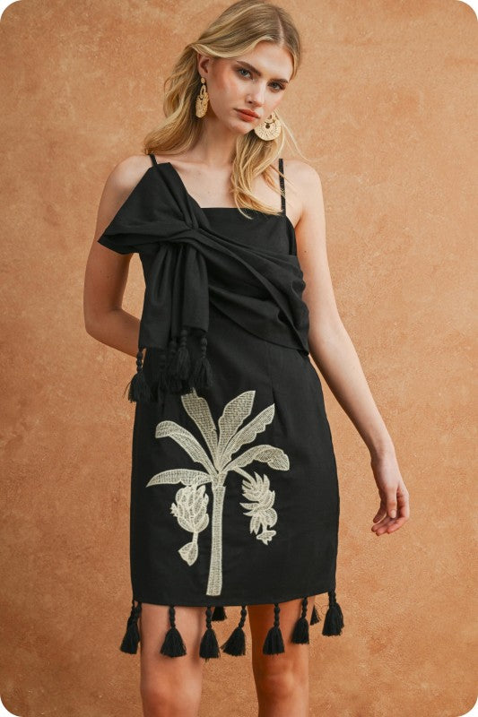 Palm dress with tassels