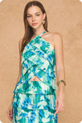Pleated watercolor satin set