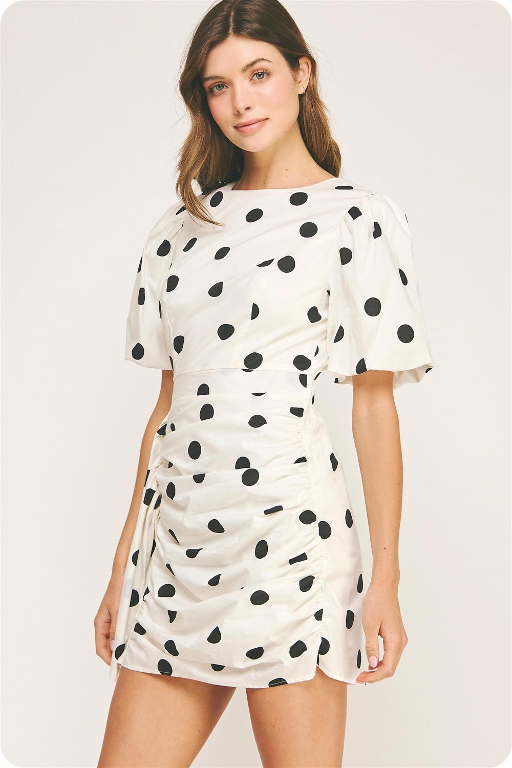 Polka dots rushed mini dress