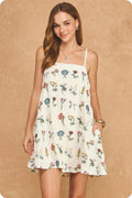 EMBROIDERY LINEN SLEEVELSS MINI DRESS