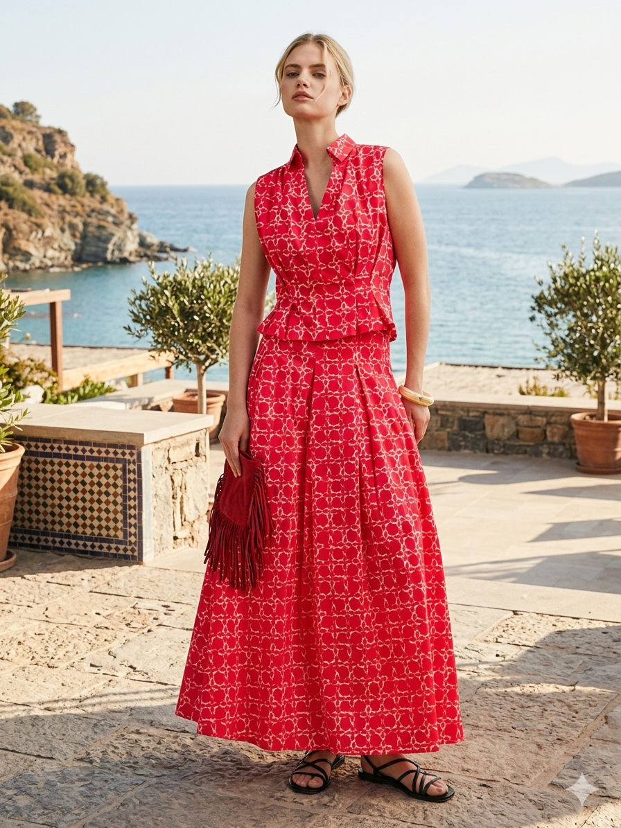 Chainlink red skirt and shirt set