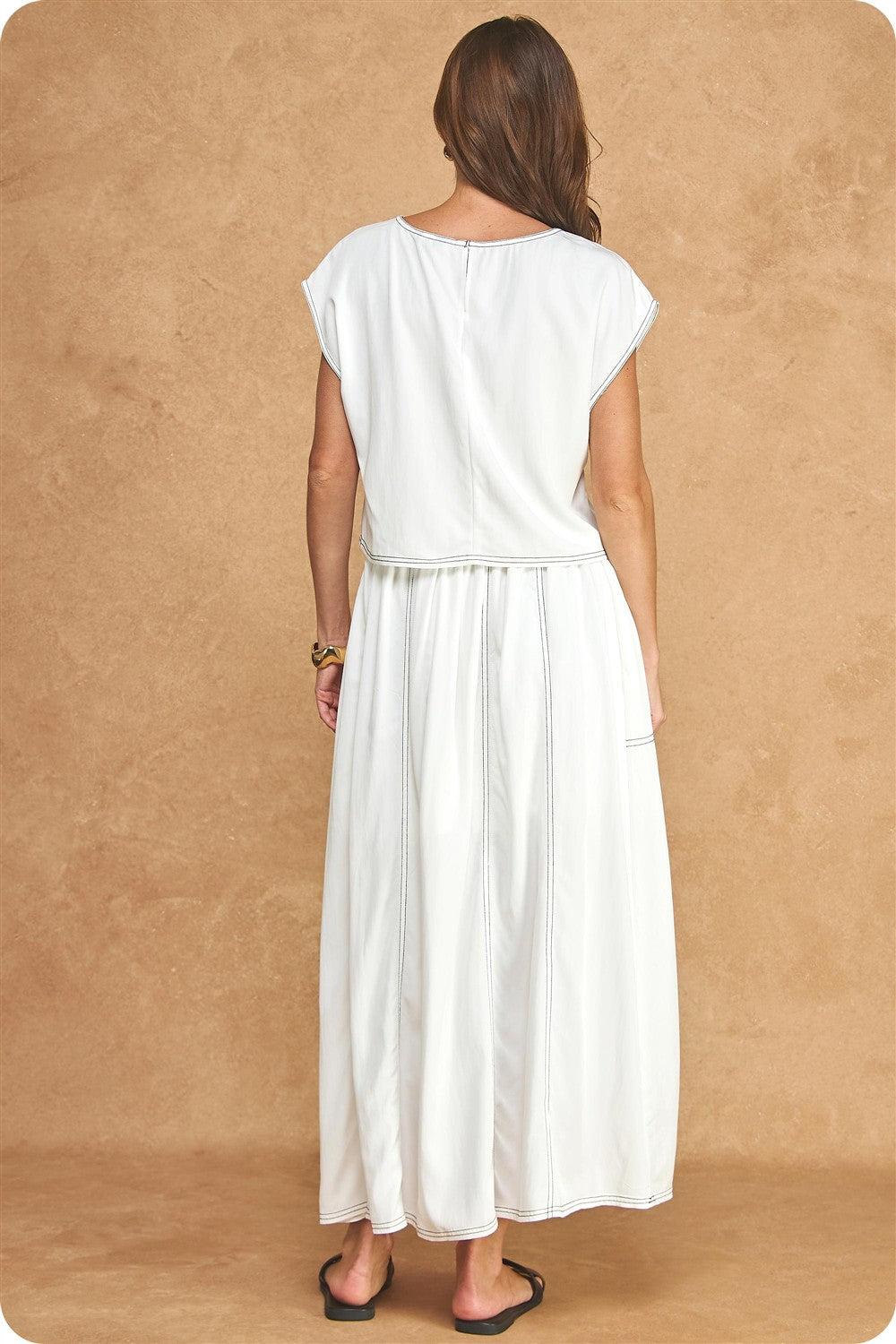 Linen stitched TOP & MIDI SKIRT SET