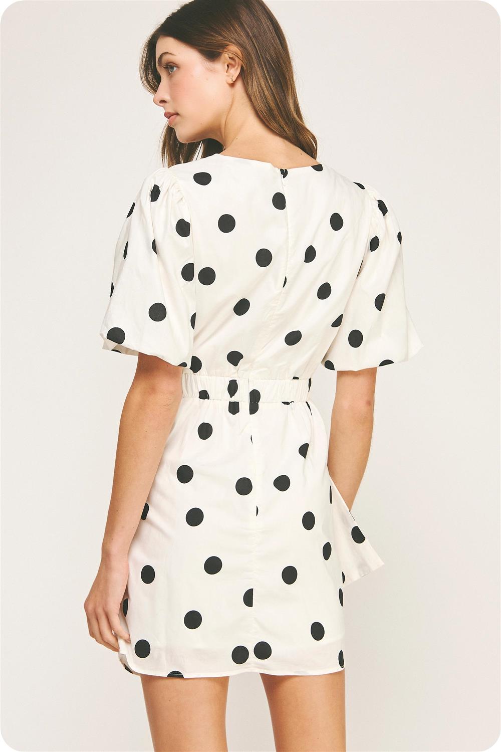 Polka dots rushed mini dress