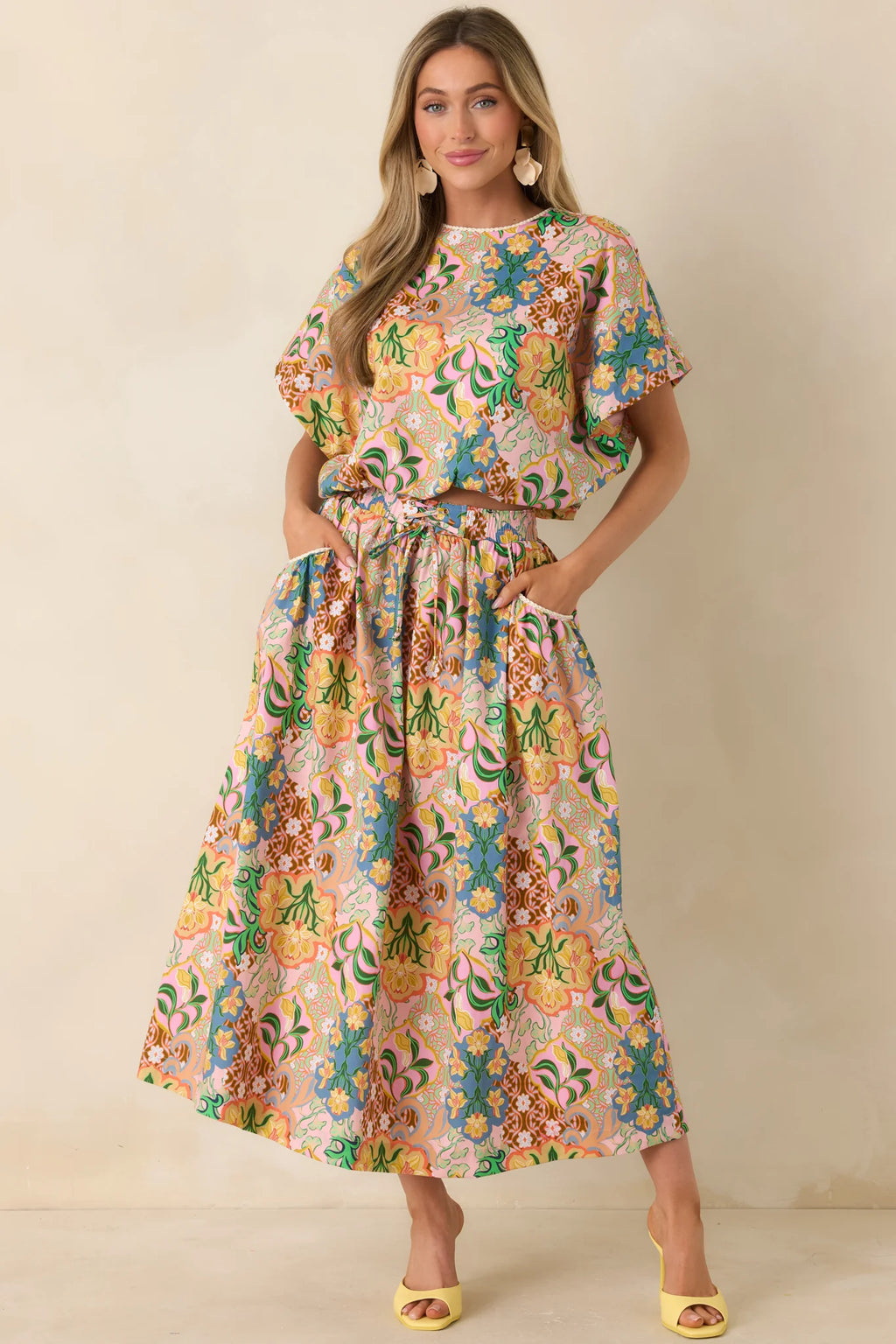 FLORENCE PINK MULTI FLORAL COTTON BALLOON HEM set