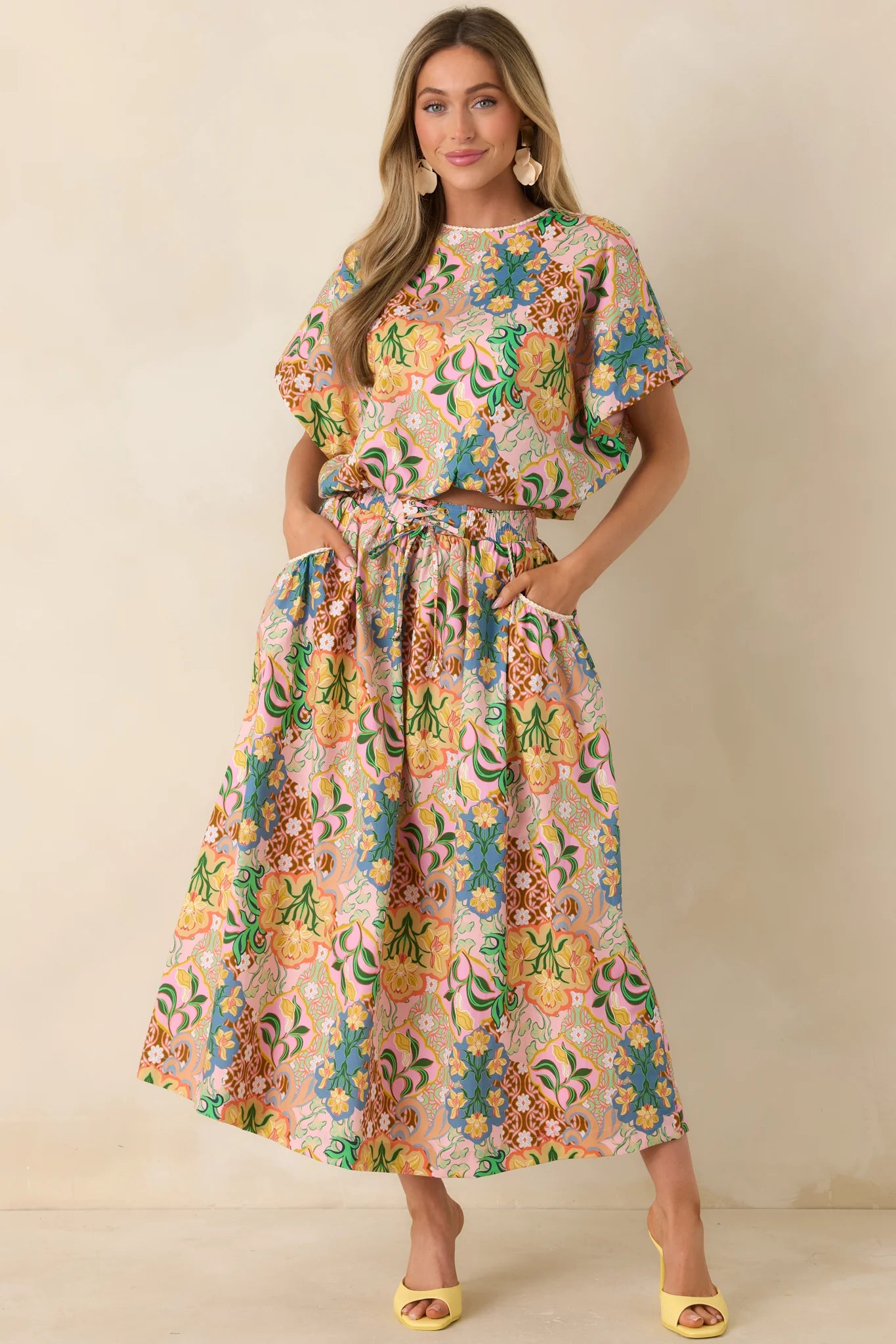 FLORENCE PINK MULTI FLORAL COTTON BALLOON HEM set