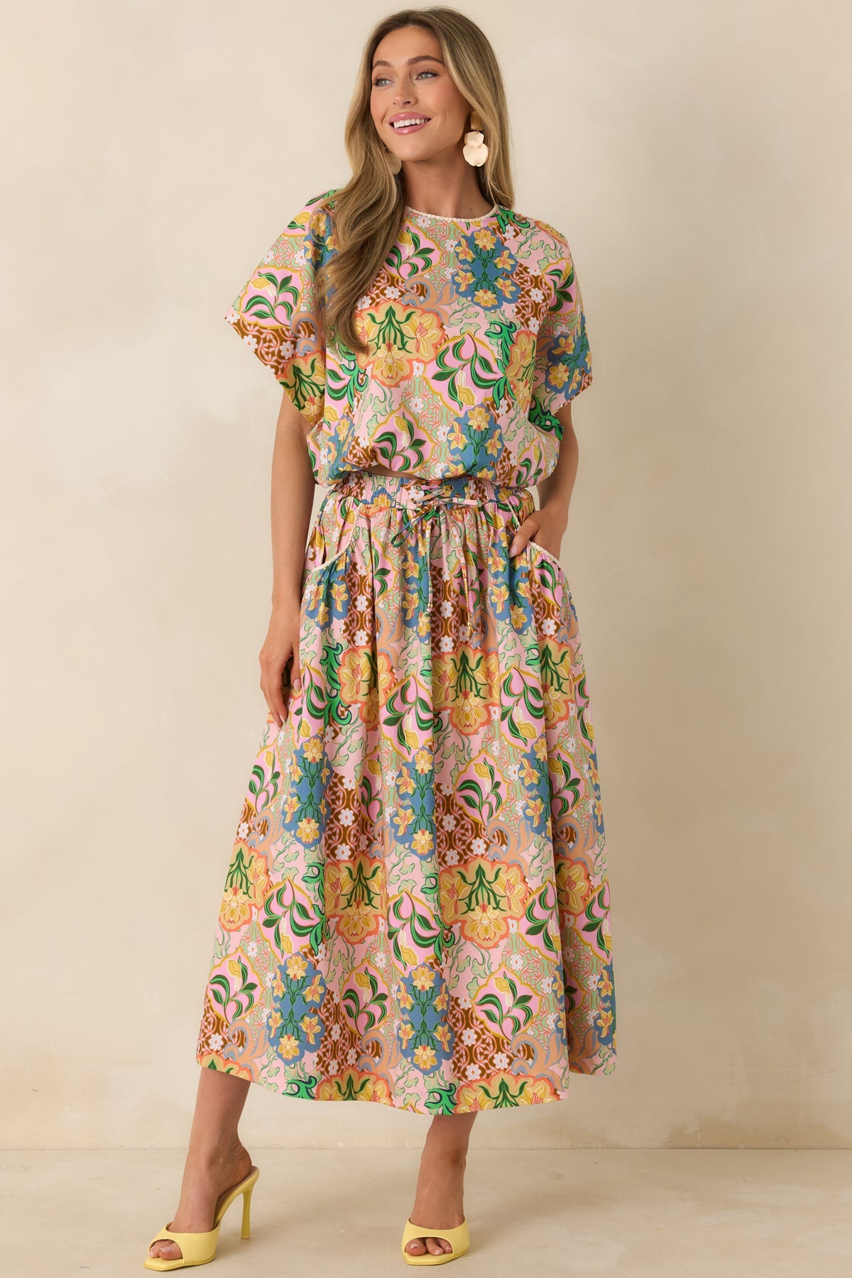 FLORENCE PINK MULTI FLORAL COTTON BALLOON HEM set
