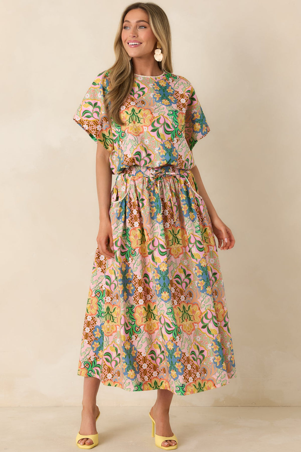 FLORENCE PINK MULTI FLORAL COTTON BALLOON HEM set