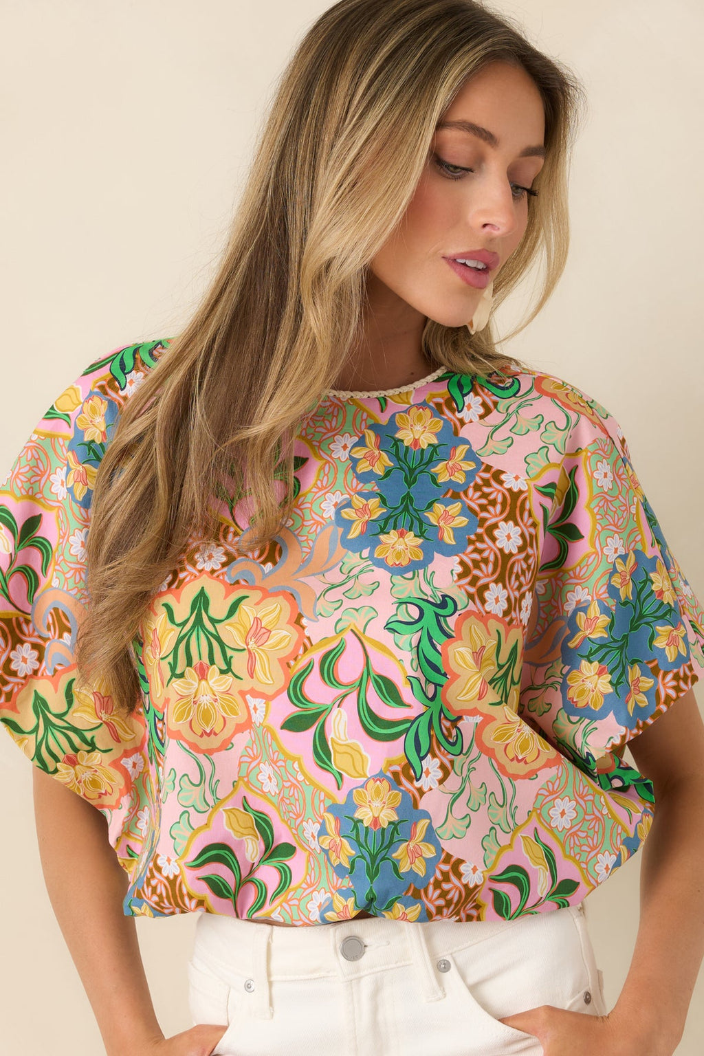 FLORENCE PINK MULTI FLORAL COTTON BALLOON HEM set