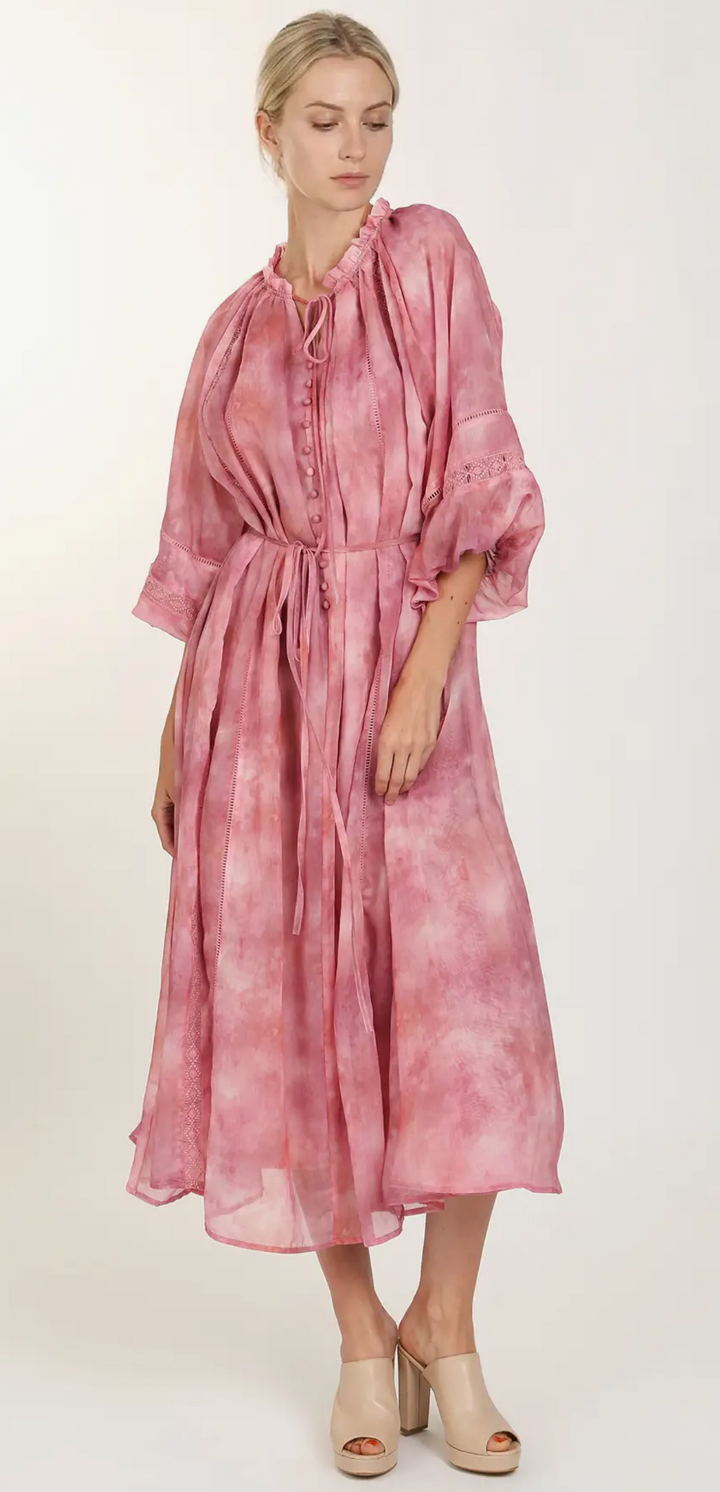 Ruffle lace details maxi dress