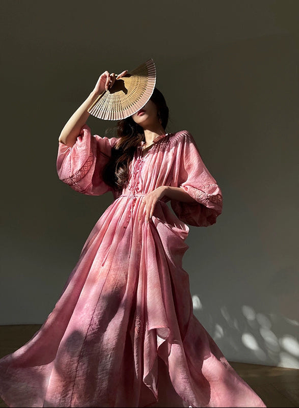 Ruffle lace details maxi dress