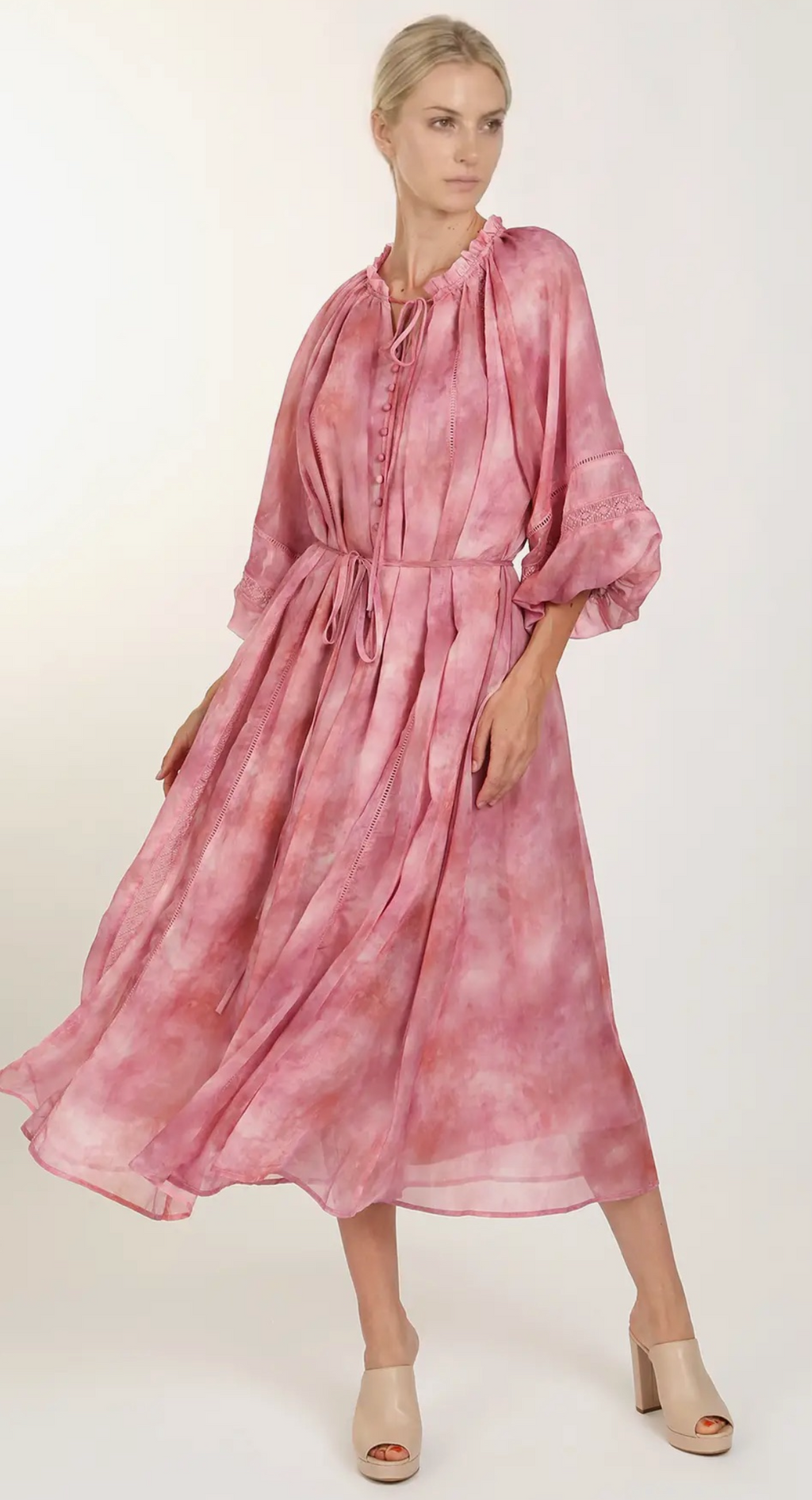 Ruffle lace details maxi dress