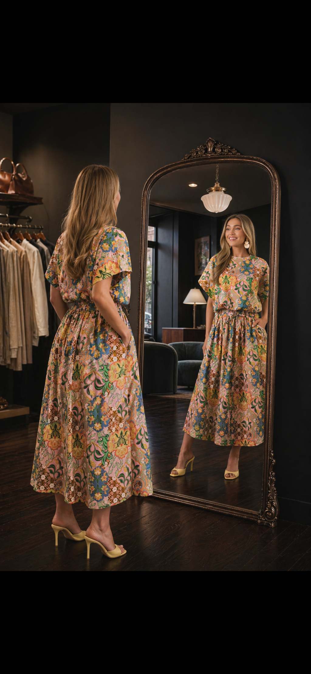 FLORENCE PINK MULTI FLORAL COTTON BALLOON HEM set