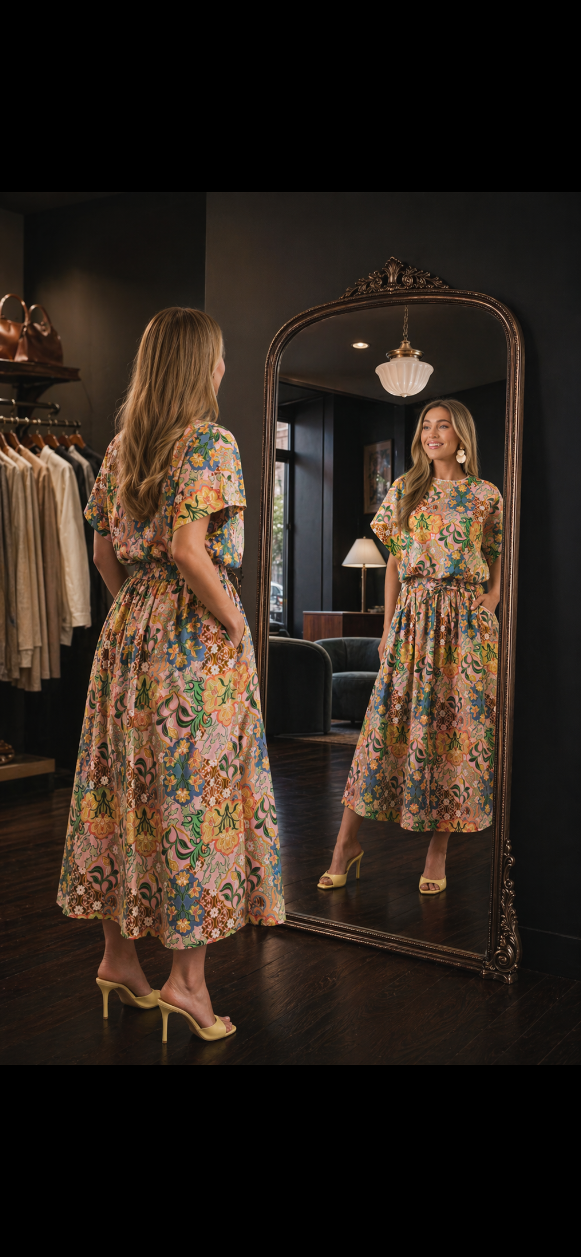 FLORENCE PINK MULTI FLORAL COTTON BALLOON HEM set