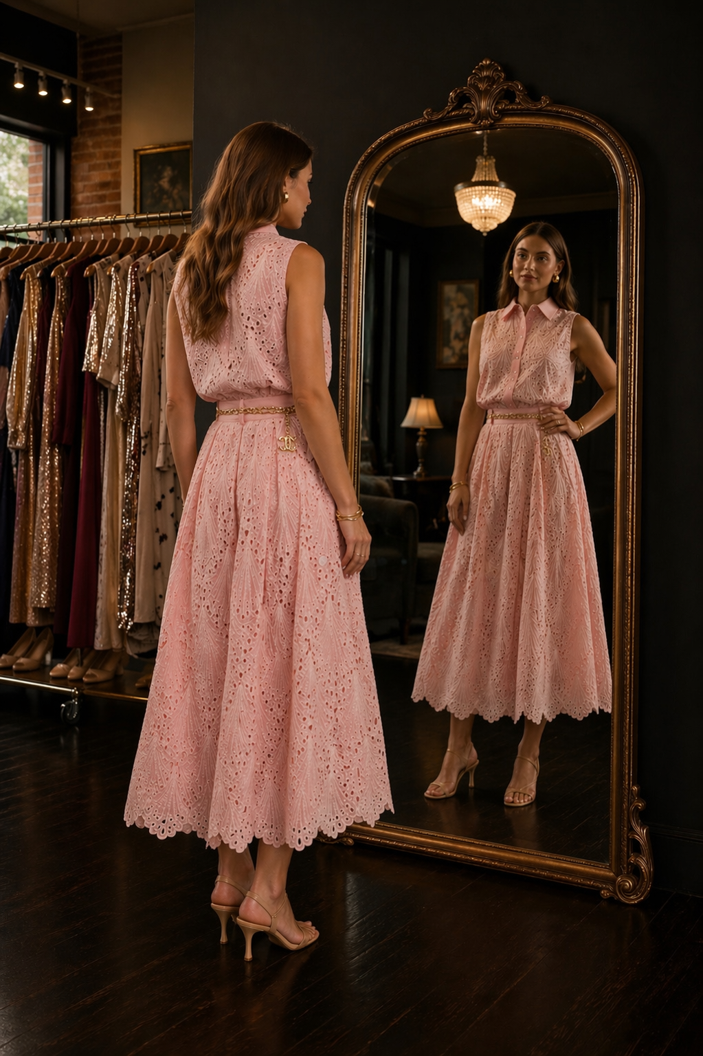 Pink eyelet skirt and shirt set