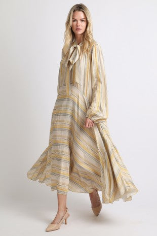 Striped Tie Neck Maxi Dress