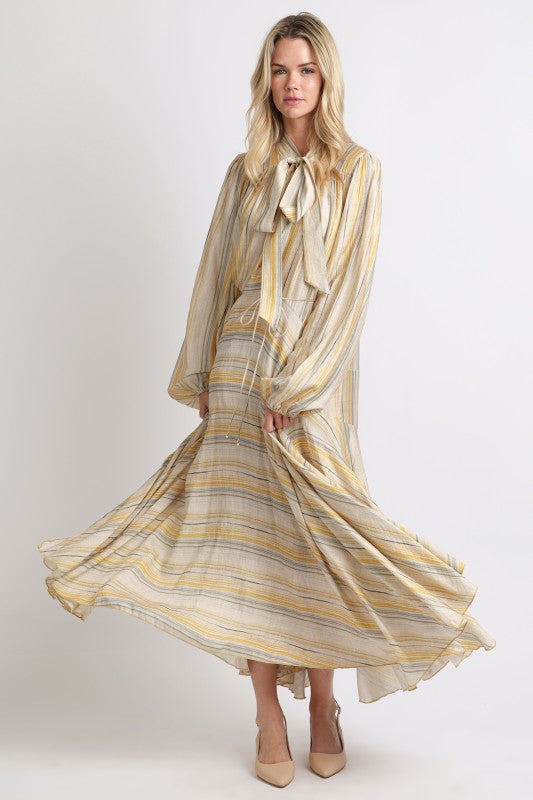 Striped Tie Neck Maxi Dress