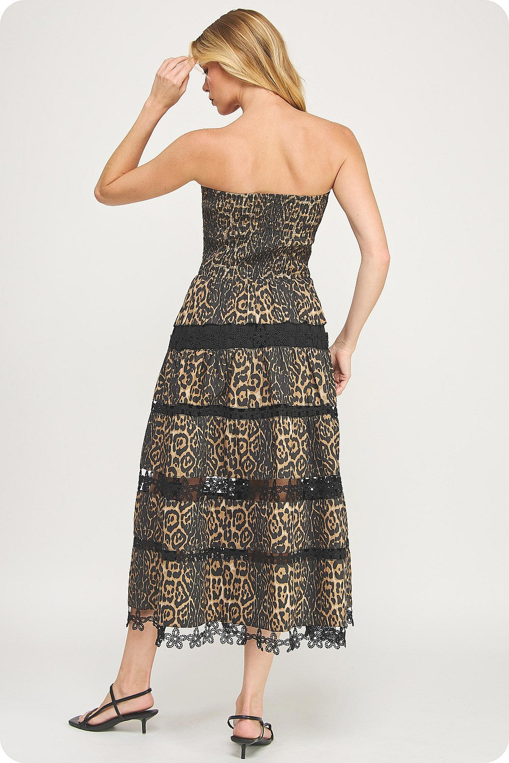 LEOPARD PRINT TRIM LONG DRESS