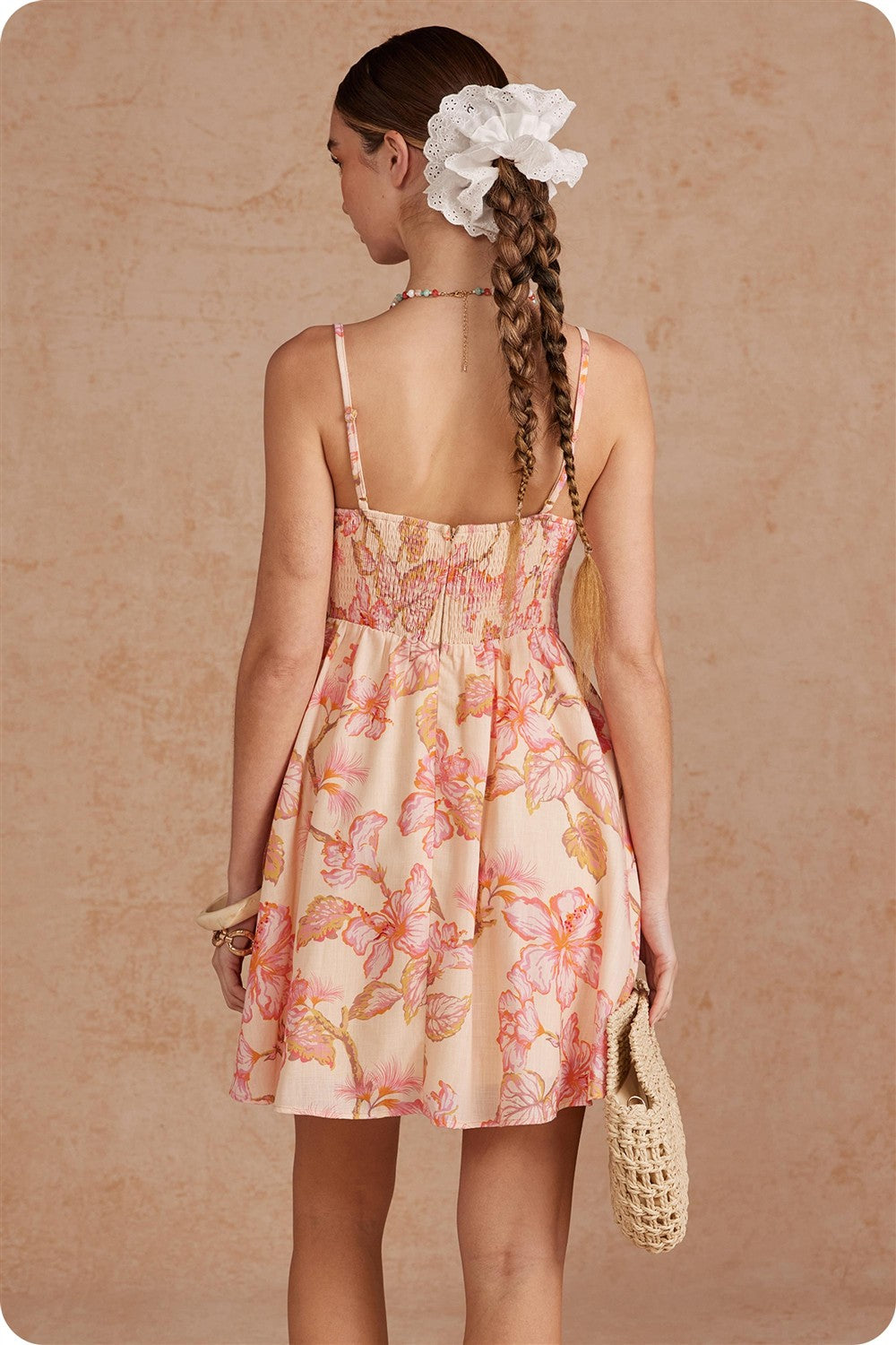TROPICAL  floral SUNSET PINTUCK DETAIL dress