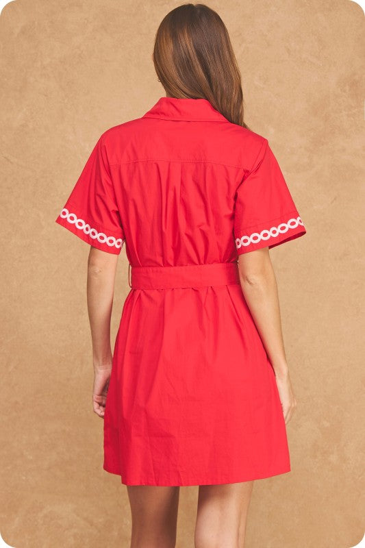 Red palm tree shirt dress