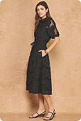 FLORAL MESH CROCHET COLLARED SHIRT DRESS