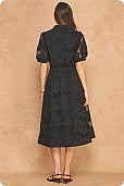 FLORAL MESH CROCHET COLLARED SHIRT DRESS